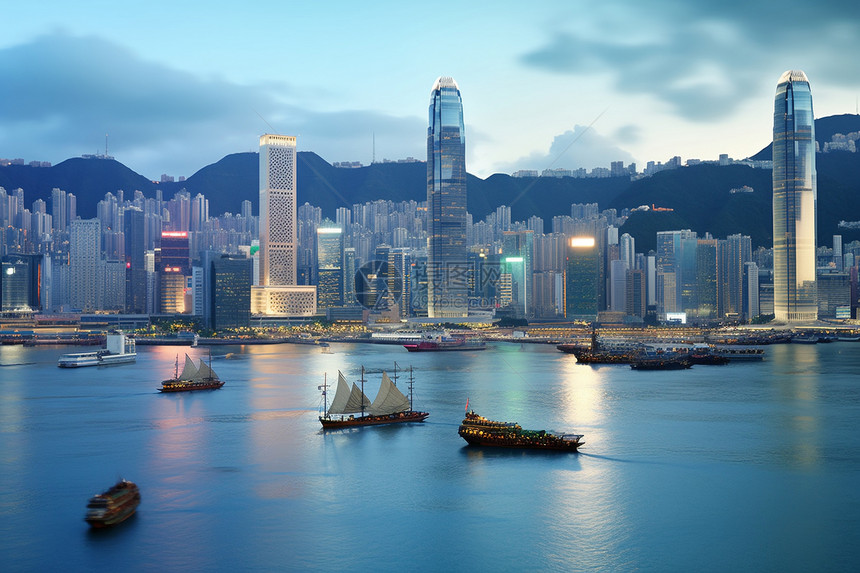 香港维多利亚港迷人夜景图片