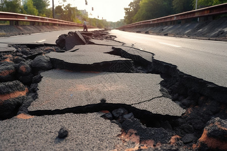 灾害地震后沥青路面裂缝高清图片