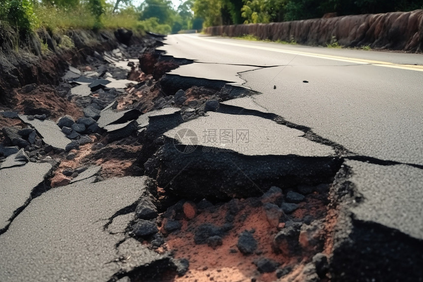 地震后沥青路面裂缝图片