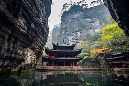 山间古建筑景观高清图片