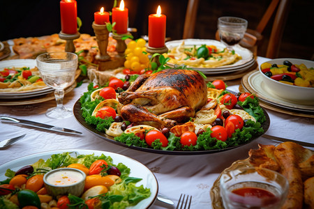 复活节餐桌上供应的美味餐点背景图片