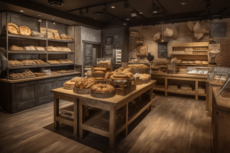 木制柜台的面包店图片
