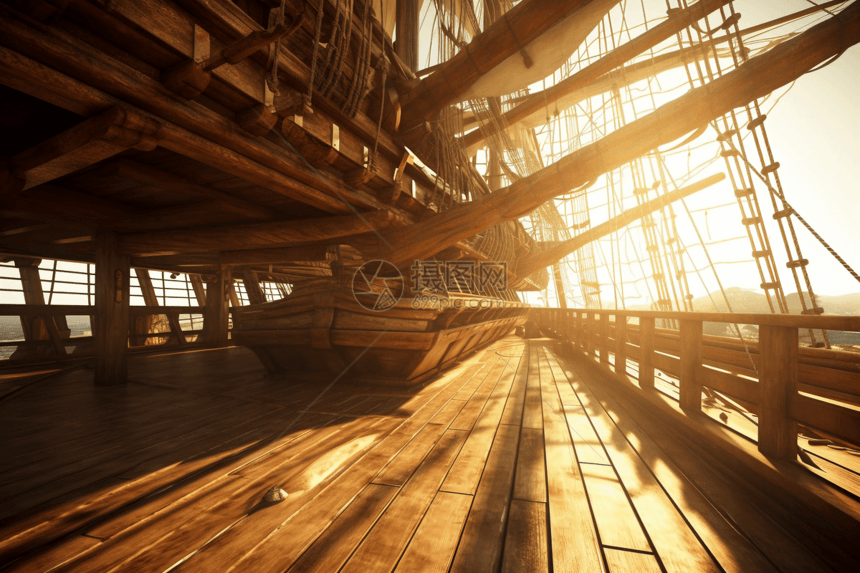 木制甲板和帆图片
