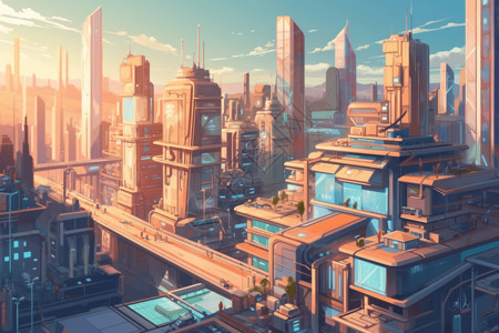 高科技建筑的城市背景图片