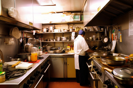 厨师在厨房厨师在狭窄的厨房背景