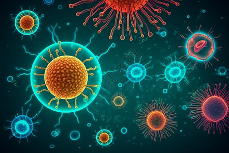 3D细菌微观彩色病毒插画