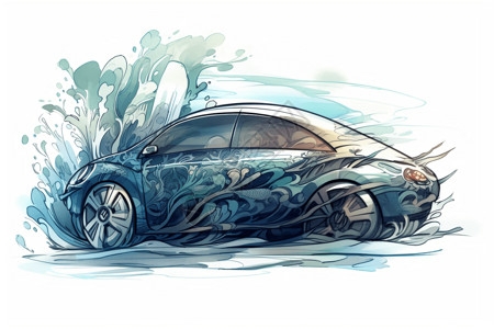内饰设计海洋设计的汽车插画
