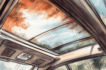 车窗景色汽车全景天窗插画