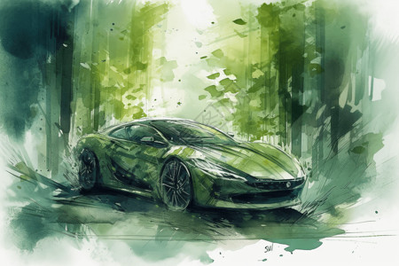 创意科技城市环保有环保设计的未来汽车插画