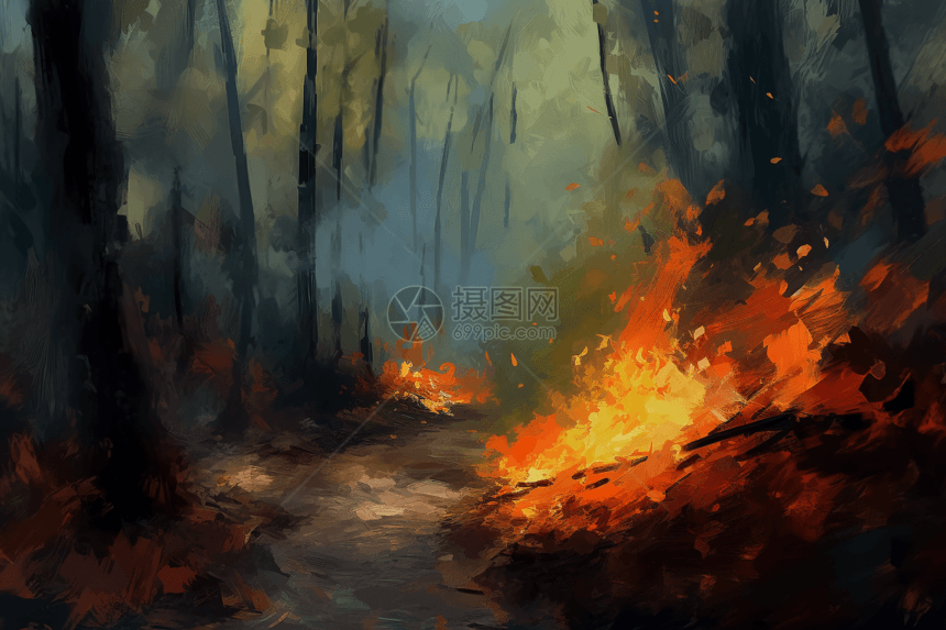 森林里的火灾插图图片
