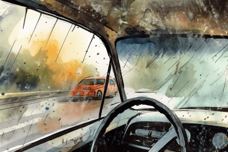 汽车雨刷汽车挡风玻璃视角插画
