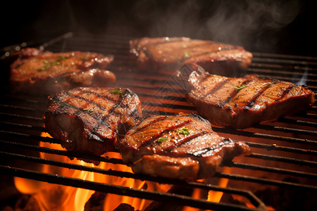 在木炭烤架上烧烤腌制肉图片背景图片