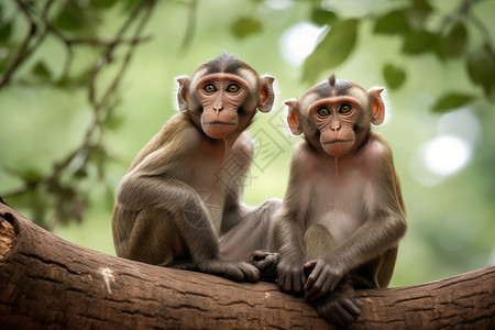 两只小猴子在树上凝视图片背景图片