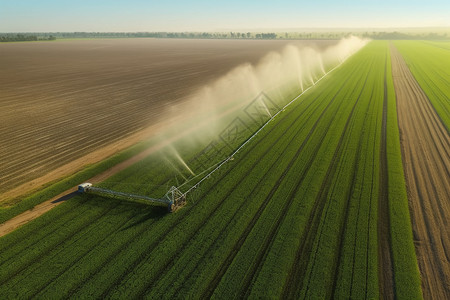 洒水农业农田农业灌溉系统的鸟瞰图设计图片