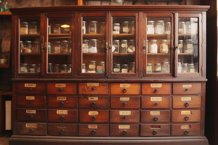 古董柜中药铺的药柜背景