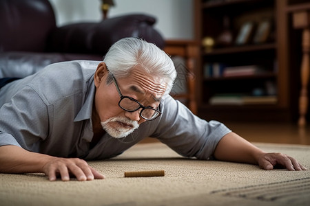 香烟常在摔在地毯上的老人背景
