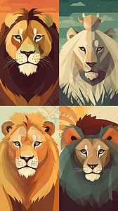 形象特征狮子和老虎特征对比插画