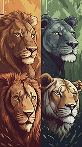 野生动物狮子和老虎背景图片