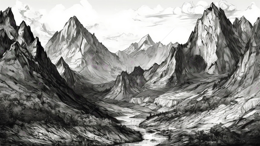 崎岖的山脉和深谷景观图片