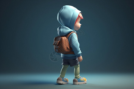 背包上学男孩一个甜美天真的3D卡通人物设计图片
