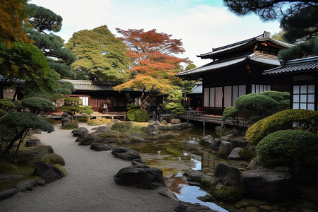 和风庭院京都建筑背景