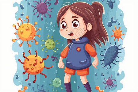 医疗杀菌被细菌围绕的女孩插画