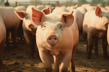 动物饲养围栏的一群猪设计图片