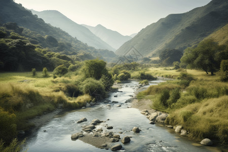 河水流动乡村的风景设计图片