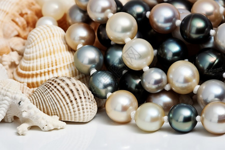 大白贝壳和黑珍珠的背景高清图片