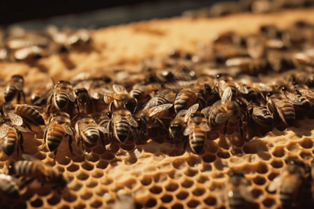 蜜蜂蜂巢蜂场中的蜜蜂设计图片