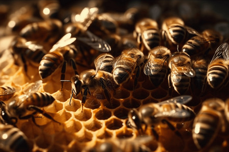 蜂浆蜂巢中的蜜蜂设计图片