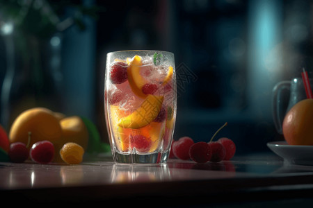 玻璃杯中的水果图片