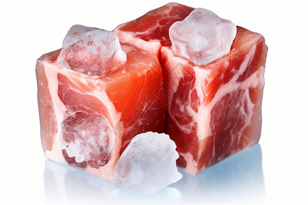 冰冻肉类冰块和新鲜猪肉背景