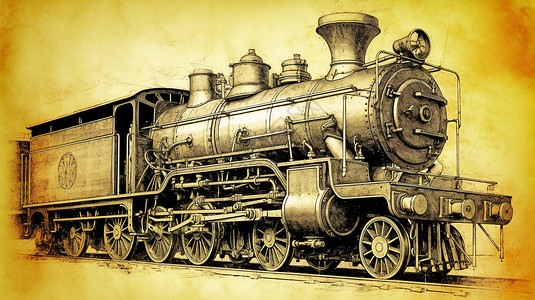 老式火车设计图纸背景图片