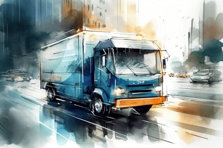 驾驶货车时尚的送货卡车插画