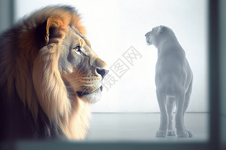 自尊狮王和母狮子的双重曝光图背景