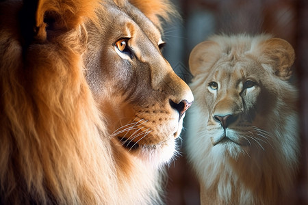 狮子的不同角度的双重曝光背景
