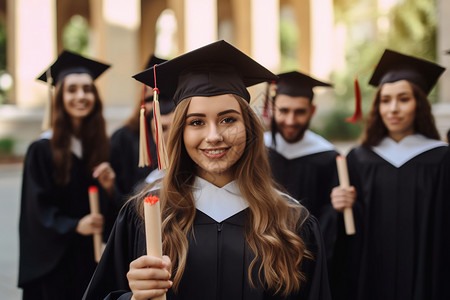 国际证书手拿毕业证书的女大学生背景