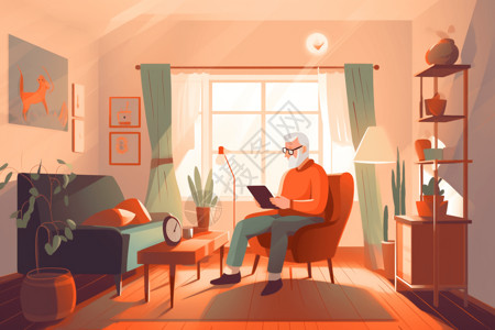 学习的老人老人在学习互联网插画