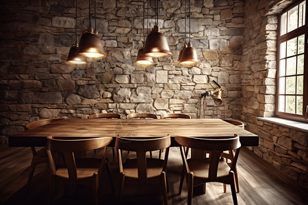 老式餐桌和灯具背景图片