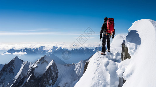 极限攀登攀爬雪山的登山者背景