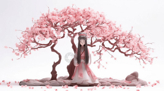 粉色小桃花美丽的樱花少女插画