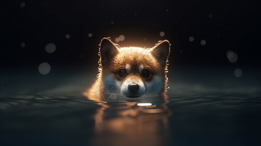 河里游泳的小狗图片