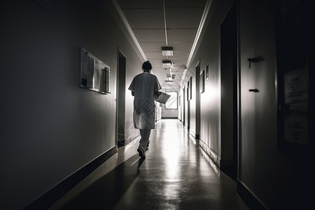 冒雨送医院医生奔跑在医院送医疗化验单背景