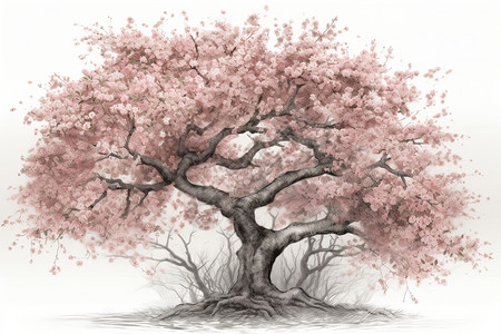 盛开的樱花树插图图片