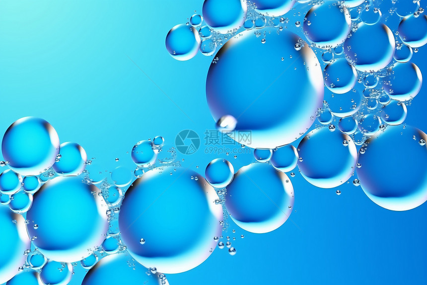 透明气泡蓝色背景图片