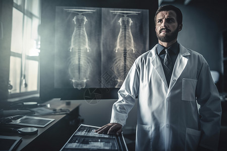 医生站在x射线板旁边图片