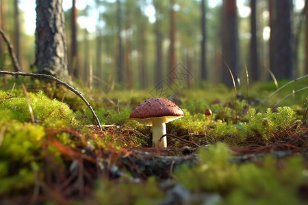 野生松树蘑菇食用菌种植松树林背景