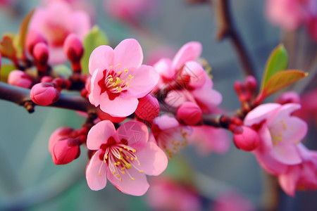 淡淡的粉红色梅花盛开的粉红色花朵背景