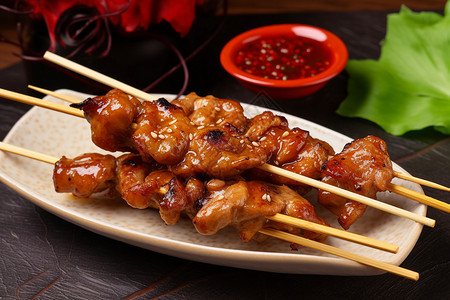 炸串餐饮拍摄烧烤辣味鸡肉串背景